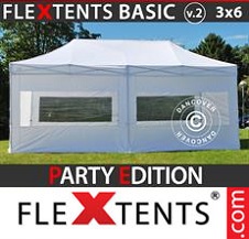 Tente pliante Flextents Basic 3x6m Blanc, avec 6 cotés