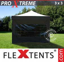 Tente Pliante FleXtents Pro Xtreme 3x3m Noir, avec 4 cotés